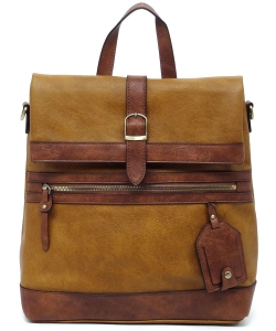 2-Tone Buckle Flap Convertible Backpack CMS044 MUSTARD